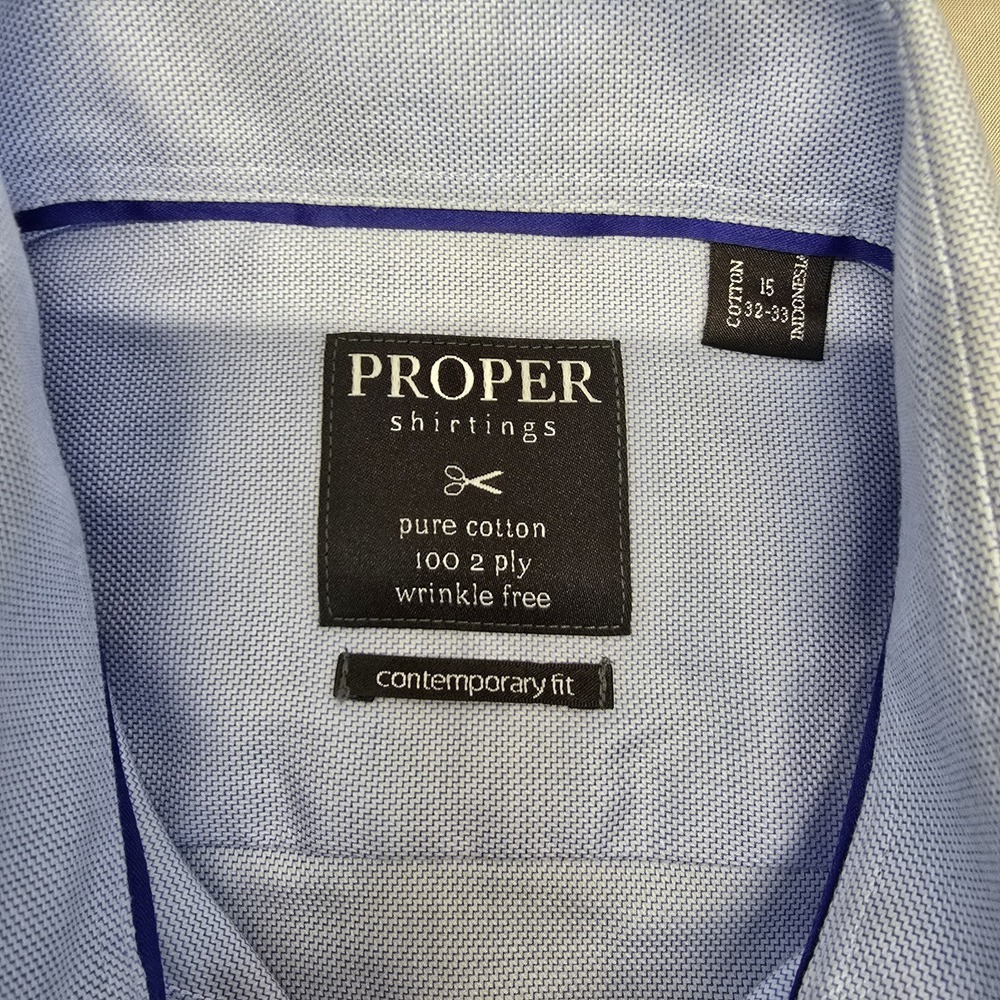 Proper Shirtings Men's Dress Shirt Contemporary‎ Fit Size 15 100% Pure Cotton - Picture 2 of 8